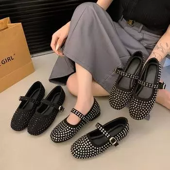 Туфли Мэри Джейн с квадратным носком, модные женские туфли на плоской подошве, повседневные туфли на плоской подошве, весна 2024, женские удобные балетки 35 чёрный