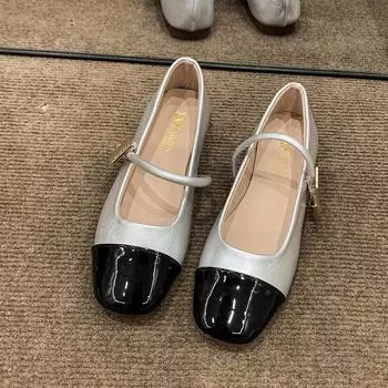 Туфли Мэри Джейн с легким язычком в тон, женские, новинка 2024 года, однословная пряжка с квадратной головкой, плоские туфли с мягкой подошвой, женские туфли-феи, одинарные туфли 35