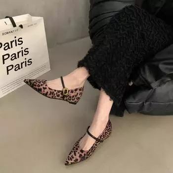 Туфли Мэри Джейн с леопардовым принтом в стиле ретро, женские, увеличивающие рост изнутри, с пряжкой в виде одного слова, маленькие кожаные туфли, весенние и летние шапочки 35 чёрный