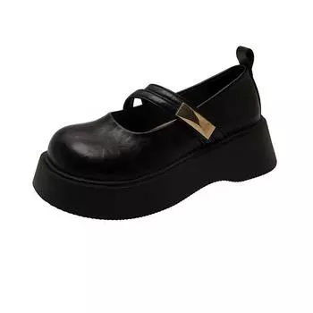 Туфли Мэри Джейн с мелким вырезом, новые модели осени 2025 года, для ношения с юбками, французские, на толстой подошве, с круглым носком, в нежном стиле, на мягкой подошве, маленькие кожаные туфли 35