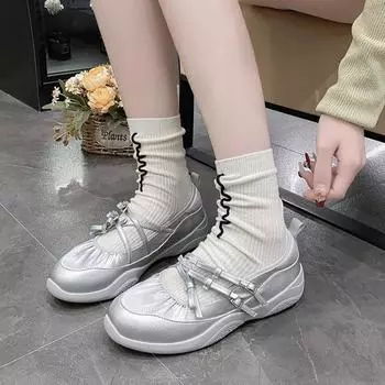 Туфли Мэри Джейн с мягкой подошвой и серебристым бантом 35 серебряный