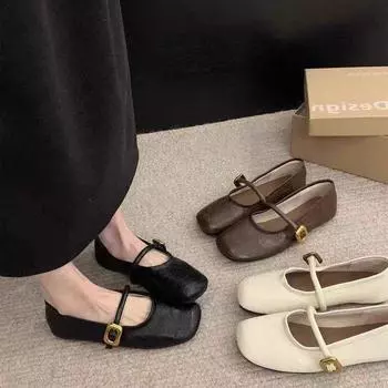 Туфли Мэри Джейн с мягкой подошвой, с круглым носком и неглубоким воротом, весна и лето, для поездок на работу, туфли Hundred with A Word with Single, женская обувь на плоской подошве 35