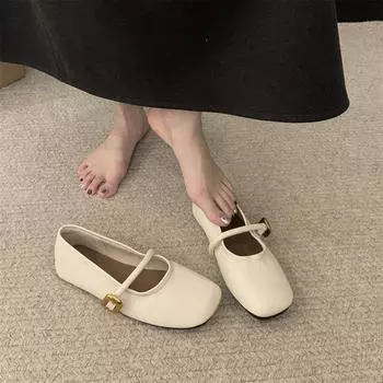 Туфли Мэри Джейн с мягкой подошвой, с круглым носком и неглубоким горлом, весна 2025, новые универсальные туфли для поездок на работу с одним ремешком, женские туфли на плоской подошве 35 абрикосовый