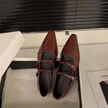 Туфли Мэри Джейн с острым носком, модные туфли с мелкой пряжкой, женские повседневные туфли на низком каблуке из кожи 35