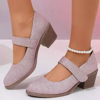 Туфли Мэри Джейн с острым носком, симпатичные, повседневные, удобные, блестящие, модные, на толстом каблуке, женские туфли 36