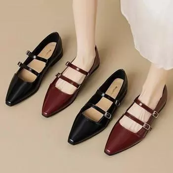 Туфли Мэри Джейн с острым носком, женские туфли с ремешком из одного слова, женская обувь на мелком толстом каблуке, лоферы большого размера