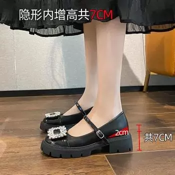 Туфли Мэри Джейн с пряжкой из стразов, высота 7 см, женские туфли на плоской подошве, кожаные туфли принцессы, женские туфли в стиле Лолиты на низком каблуке 35