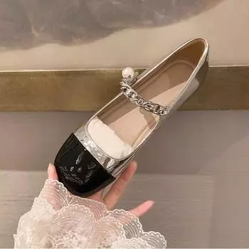 Туфли Мэри Джейн с пряжкой на ремне из стразов и жемчуга, женские туфли на плоской подошве 34 белый