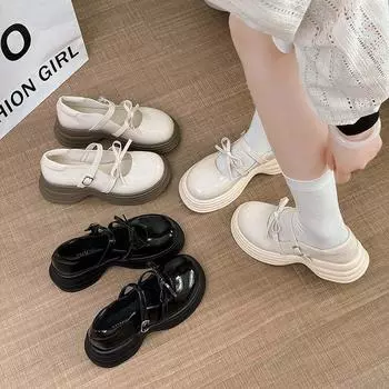 Туфли Мэри Джейн с толстой подошвой, увеличивающие рост, женские летние туфли с бантом и круглым носком, модные и удобные 35 бежевый