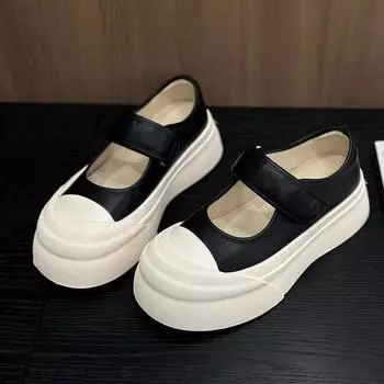 Туфли Мэри Джейн с толстой подошвой, женские, весна-лето, с мелким горлом, ленивые, с большой головкой, маленькие белые туфли 35 чёрный