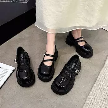 Туфли Мэри Джейн с толстой подошвой, женские, с увеличенным каблуком, сетчатые, красные, в студенческом стиле, в английском стиле 35