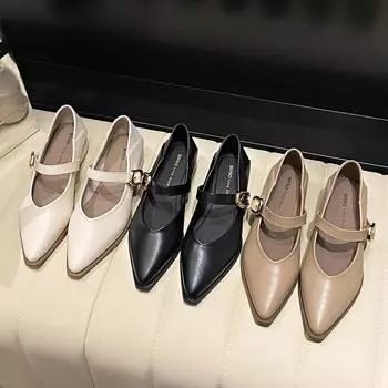 Туфли Мэри Джейн с заостренной головкой и неглубоким ртом на высоком каблуке женские 2024 года, новые ретро с юбкой, поздний вечерний темперамент, туфли Мэри Джейн, прилив 34 чёрный
