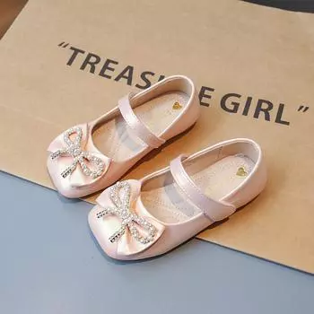 Туфли Мэри Джейн с жемчугом и бантом, простые, с круглым носком, из неглубокой кожи, милые, 2024, новые детские мокасины из искусственной кожи для вечеринок 23 розовый