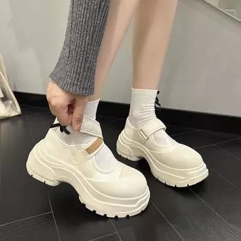 Туфли Мэри Джейн Туфли Маффин Одиночные Туфли Лоферы С Толстой Подошвой 35 бежевый