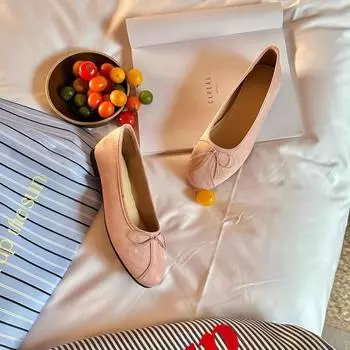 Туфли Мэри Джейн в стиле феи с бантом женские 2025 года новые с юбкой одна педаль балетки с неглубоким горлом на плоской подошве 35 розовый