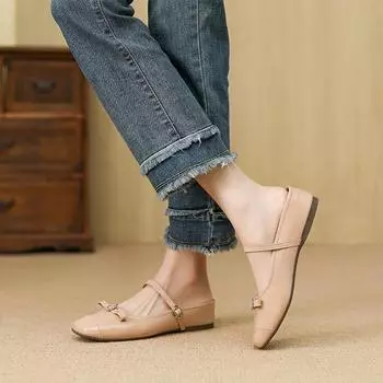 Туфли Мэри Джейн в стиле ретро для женщин, весна 2025, однотонный пояс, плоская подошва, вечерний бриз с юбкой, одинарные туфли 35 чёрный