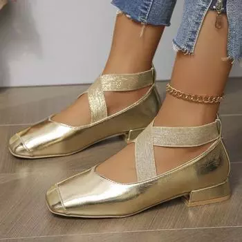 Туфли Мэри Джейн в стиле ретро на квадратном носке и среднем каблуке 35 золотой
