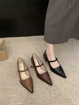 Туфли Мэри Джейн в стиле ретро на толстом каблуке, женские, модные, с острым носком, женские, удобные, офисные туфли-лодочки 35 чёрный