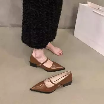 Туфли Мэри Джейн в стиле ретро на толстом каблуке, женские, модные, с острым носком, женские, удобные, офисные туфли-лодочки 40 чёрный