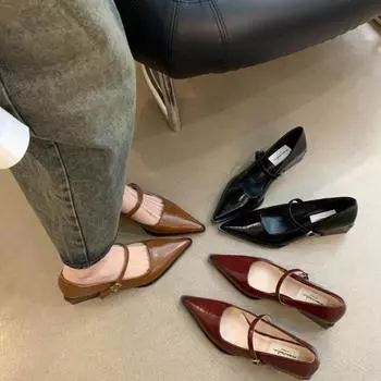 Туфли Мэри Джейн в стиле ретро на толстом каблуке, весенние и осенние, модные, с неглубоким острым носком, женские, удобные, офисные туфли-лодочки 39