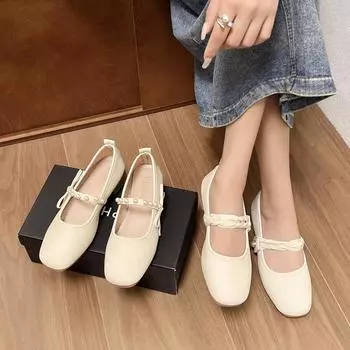 Туфли Мэри Джейн в стиле ретро, простые, французские, на толстом каблуке, женские, новые, весенние, с квадратной головкой, маленькие, ароматные, легкие, с легким ртом, одинарные туфли 35