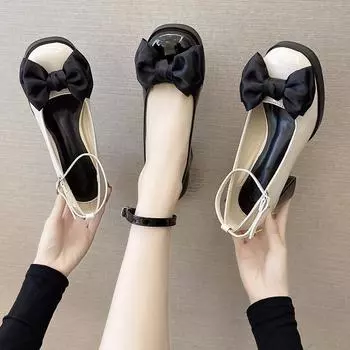 Туфли Мэри Джейн в стиле ретро с бантом, женские туфли на низком каблуке в стиле Лолиты, женские туфли на кружевной платформе, японская униформа, студенческие туфли для косплея, женские туфли-лодочки 35 бежевый