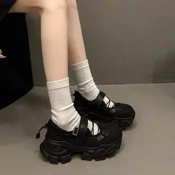 Туфли Мэри Джейн в стиле ретро с толстой подошвой, женские новые модные женские кроссовки на толстом каблуке, черные, серые, увеличивающие высоту, неглубокие однобортные туфли 35 серый