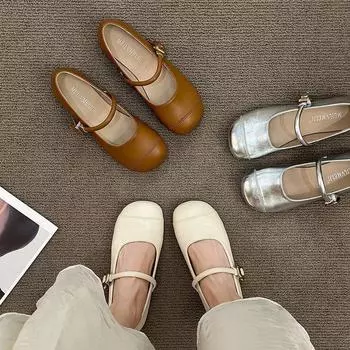 Туфли Мэри Джейн в стиле ретро с круглым носком и неглубоким носком, женские весенние и осенние туфли A Word с низким каблуком, одинарные туфли для бабушки 35 коричневый