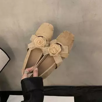 Туфли Мэри Джейн в стиле ретро с плоским дном и перекрещенными цветами, женские 2024 года, нежный и милый темперамент, неглубокий вырез, вечерний бриз, одинарные туфли 35 чёрный