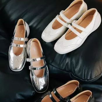 Туфли Мэри Джейн в стиле ретро с квадратной головкой, средний каблук, одно слово, пряжка, ремешок, толстые, черные, одинарные, женские 35 серебряный