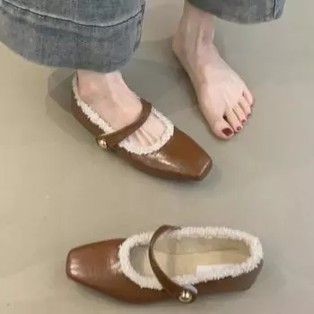 Туфли Мэри Джейн в стиле ретро женские зимние 2025 новые французские темпераментные элегантные теплые вечерние туфли одинарные туфли 35 чёрный