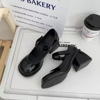 Туфли Мэри Джейн в стиле ретро, женские новые туфли с круглой головкой в японской форме для девочек Jk, маленькие кожаные туфли на высоком каблуке, туфли на толстом каблуке 39 чёрный