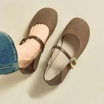 Туфли Мэри Джейн в стиле ретро, женские, весна 2025, новые французские туфли с юбкой, плоская подошва, неглубокий вырез, маленькие кожаные туфли 35