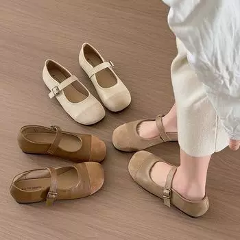 Туфли Мэри Джейн в стиле ретро, женские, новинка осени 2025 года, плоские туфли, французский вечерний бриз, нежный с юбкой, маленькие кожаные туфли 35 темно-коричневого