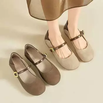 Туфли Мэри Джейн в стиле ретро, женские, осень 2024, новые французские туфли с юбкой, плоская подошва, неглубокий вырез, маленькие кожаные туфли 35