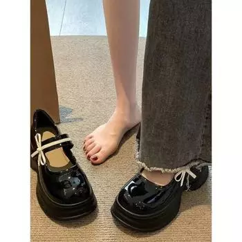 Туфли Мэри Джейн в студенческом стиле, женские мокасины с пряжкой-бантом и юбкой, носки, маленькие кожаные туфли 35