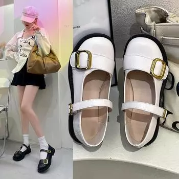 Туфли Мэри Джейн Женская обувь Плоские мокасины Женские весенние студенческие кожаные туфли Небольшие туфли-лодочки Туфли для свадьбы Женские каблуки 37