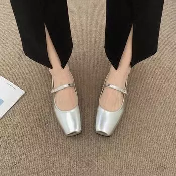 Туфли Мэри Джейн, женская осень 2024, новая осенняя женская обувь с плоской подошвой и квадратной головкой, с неглубоким носком и прямыми линиями, женские туфли 35 чёрный