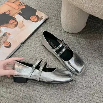 Туфли Мэри Джейн женские 2024 года новые популярные однотонные туфли на низком каблуке в стиле ретро женские мягкие и удобные балетки 35 бежевый