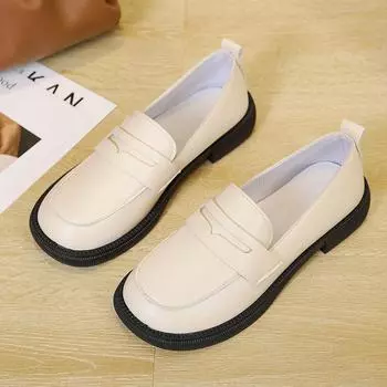 Туфли Мэри Джейн Женские британские туфли с одной педалью Маленькие кожаные туфли Женские туфли в стиле ретро с квадратным каблуком Женские 35 матовый черный