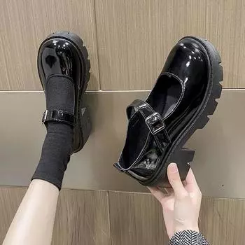 Туфли Мэри Джейн, женские черные лакированные туфли в стиле Лолиты на платформе, женские модные туфли на танкетке с круглым носком для девочек, студенческие туфли-лодочки для косплея 37 белый