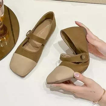 Туфли Мэри Джейн женские из натуральной кожи 2024 года, новые балетки на кнопках, женские туфли из коровьей кожи с квадратным носком на плоской подошве 35 коричневый