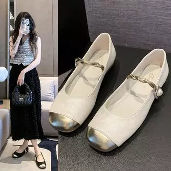 Туфли Мэри Джейн Женские летние темпераментные повседневные туфли Wild Chinese A Word с мелким ртом Модные и удобные 35 чёрный