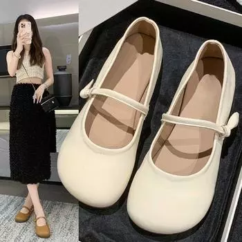 Туфли Мэри Джейн, женские, летние, темпераментные, универсальные, с неглубоким носком, с мягкой подошвой, ретро, бабушкины туфли на толстом каблуке 35 коричневый