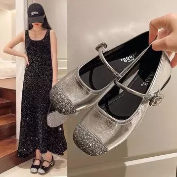 Туфли Мэри Джейн, женские летние туфли с пряжкой в одно слово, ретро, сто парных туфель с мягкой подошвой, модные и удобные 35 серебряный