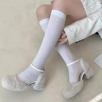 Туфли Мэри Джейн женские меховые дизайнерские туфли на низком среднем каблуке, туфли-лодочки, осенняя мода, новые туфли с пряжкой 2024 года, вечерние платья, Zapatillas Mujer 35 чёрный