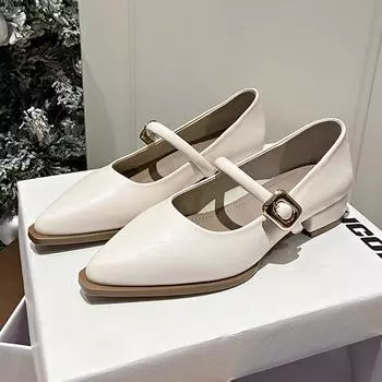 Туфли Мэри Джейн, женские модные туфли на низком каблуке, туфли-лодочки с острым носком, сексуальные туфли на высоком каблуке с пряжкой и ремешком, кожаные свадебные туфли 2024 EUR 35 бежевый
