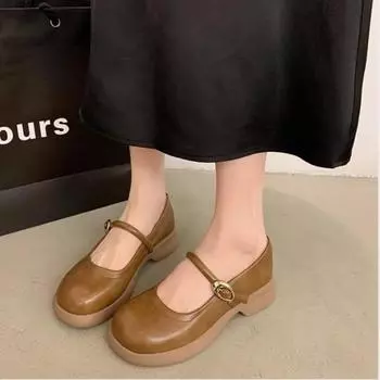 Туфли Мэри Джейн женские новые круглые носки толстые каблуки элегантные неглубокие туфли модные женские туфли для отдыха на природе Zapatos De Mujer 35