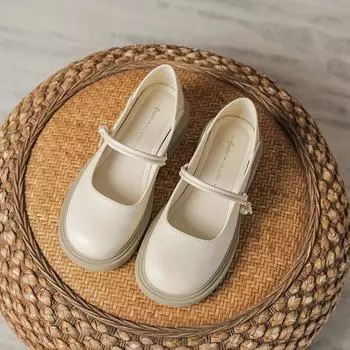 Туфли Мэри Джейн, женские осенние туфли с одним словом и жемчужными украшениями, туфли-лоферы на круглой платформе, британские мягкие кожаные туфли 34