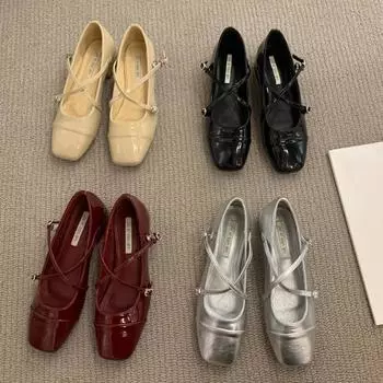 Туфли Мэри Джейн Женские Ретро Среднего Каблука Женские Одиночные Туфли Мягкие Удобные Красные Балетки 39 чёрный